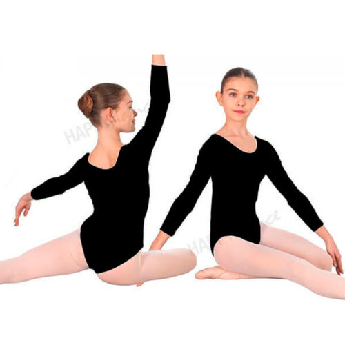 Maillot ballet de encaje elastico trasparente con mangas largas